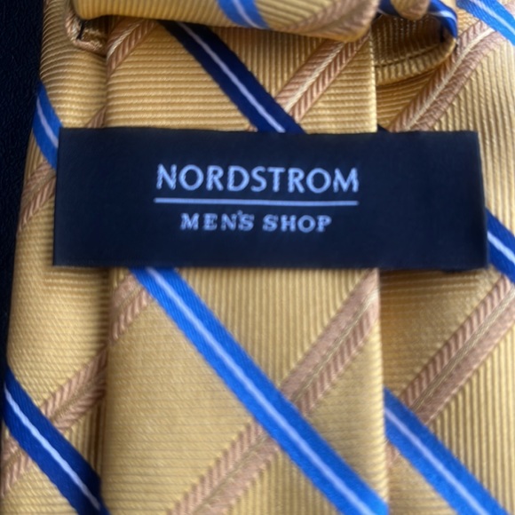 NORDSTROM Yellow, Blue & White Striped Silk Necktie - Picture 3 of 7